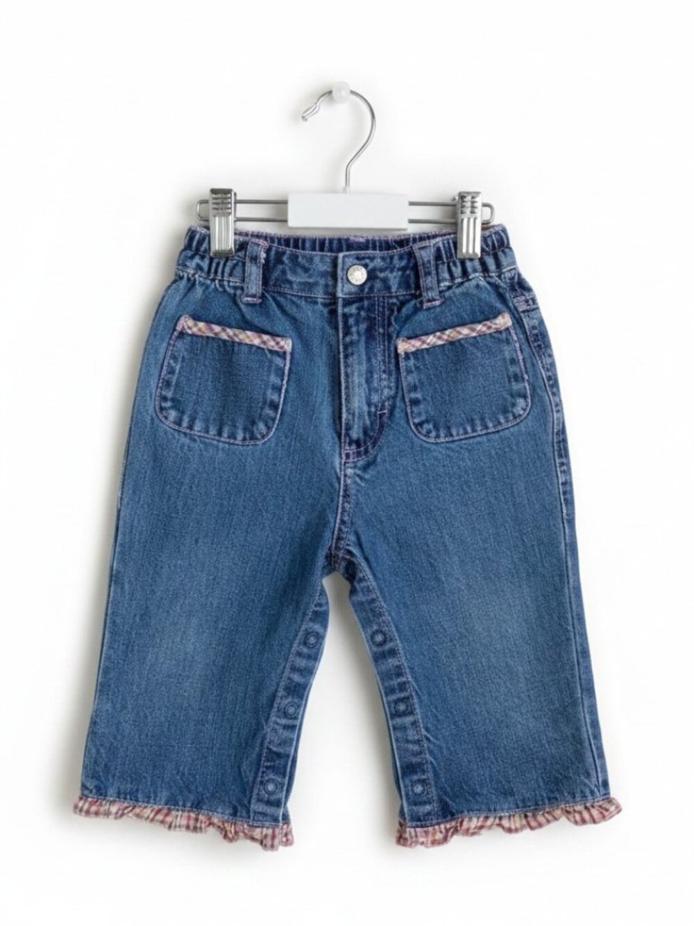 The Children's Place Plaid Ruffle Hems Blue Denim Jeans Size 12 Months